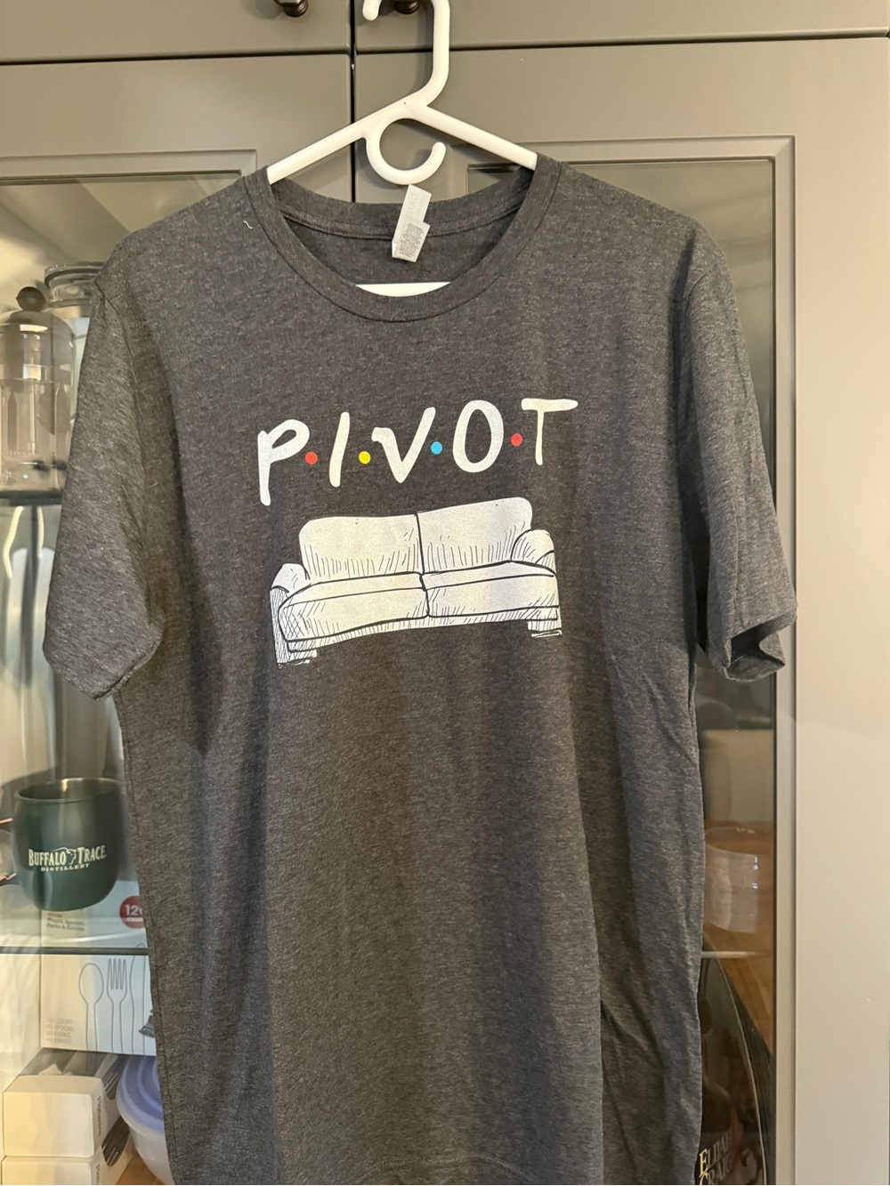 PIVOT “Friends” Graphic Tee with Couch - Dark Gray size Large